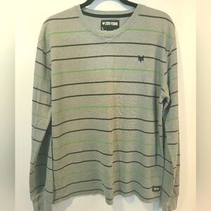 Zoo York Men's Long Sleeve Gray and Green Striped Tee